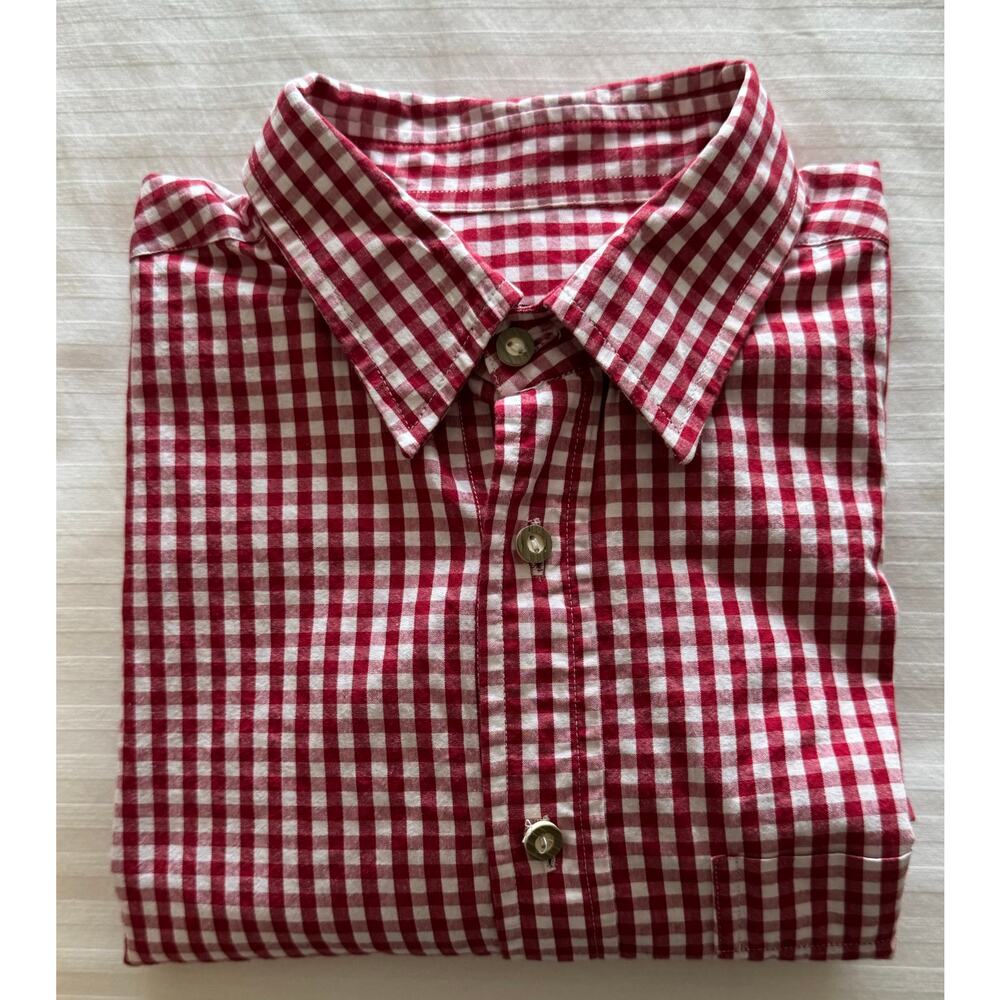 Hammerschmid Men's Dress Shirt L/S Size 39 Red/White Gingham A+